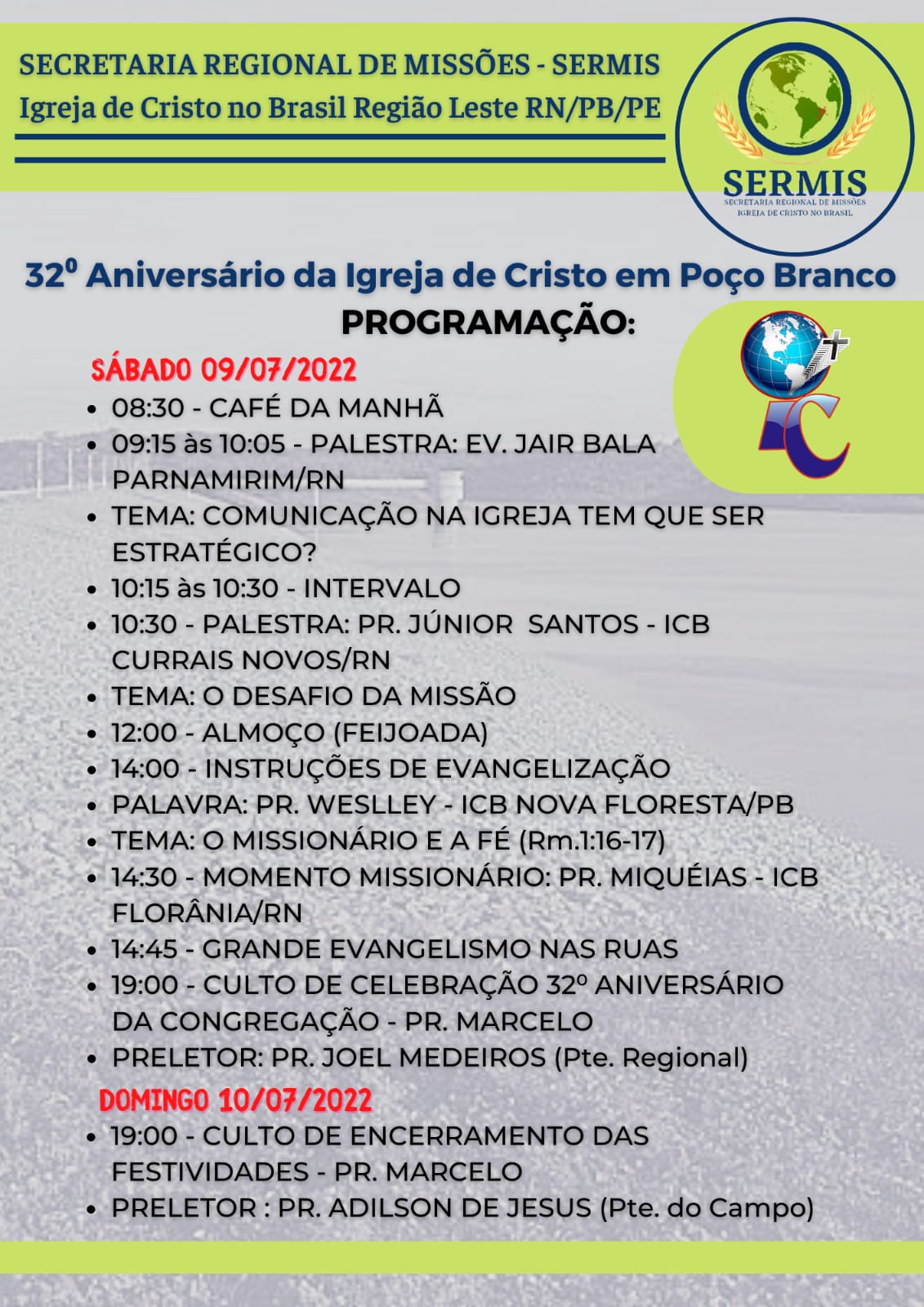 Culto de celebração ao 32° aniversário da congregação em Poço Branco RN